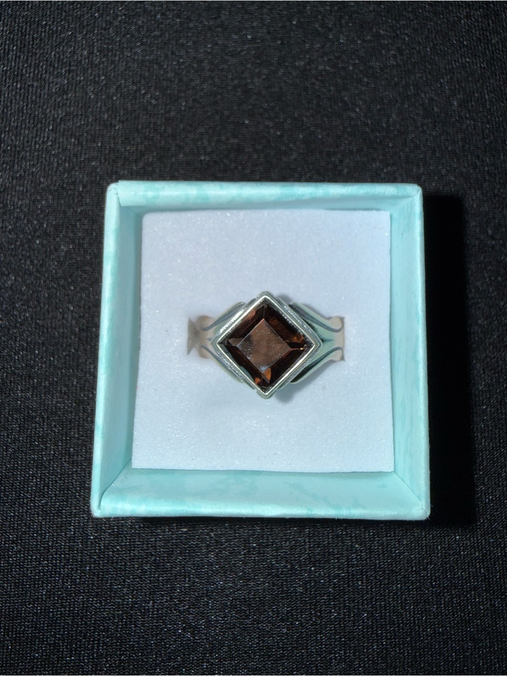 925 Sterling Silver authentic Smoky Quartz Adjustable Ring